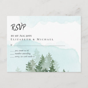 Postale Carte de mariage Pins Teal et Sage