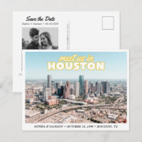 Carte de mariage rétro "Houston, réservez la date"