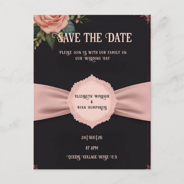 Postale Carte de mariage rose (Devant)