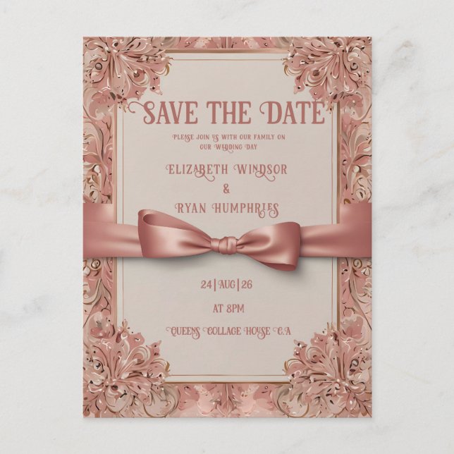 Postale Carte de mariage rose faire part (Devant)