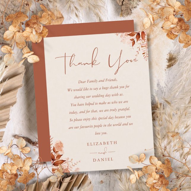 Postale Carte de Mariage Rustique Floral Merci (Rustic Floral Thank You Wedding Place Card)