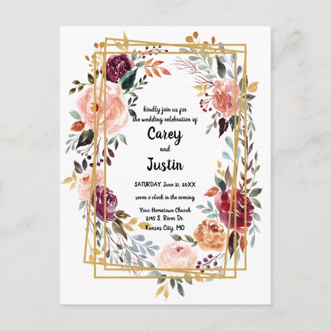 Postale Carte de mariage tendance à cadre floral (Devant)
