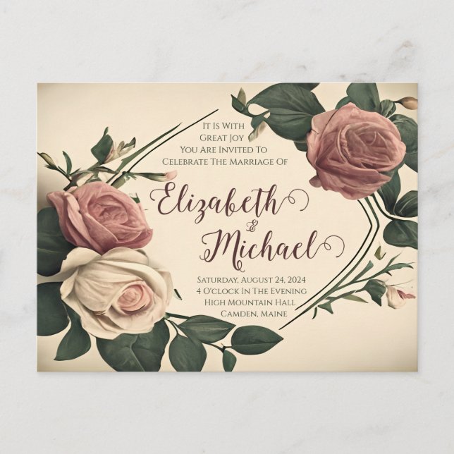 Postale Carte de mariage vintage rose (Devant)