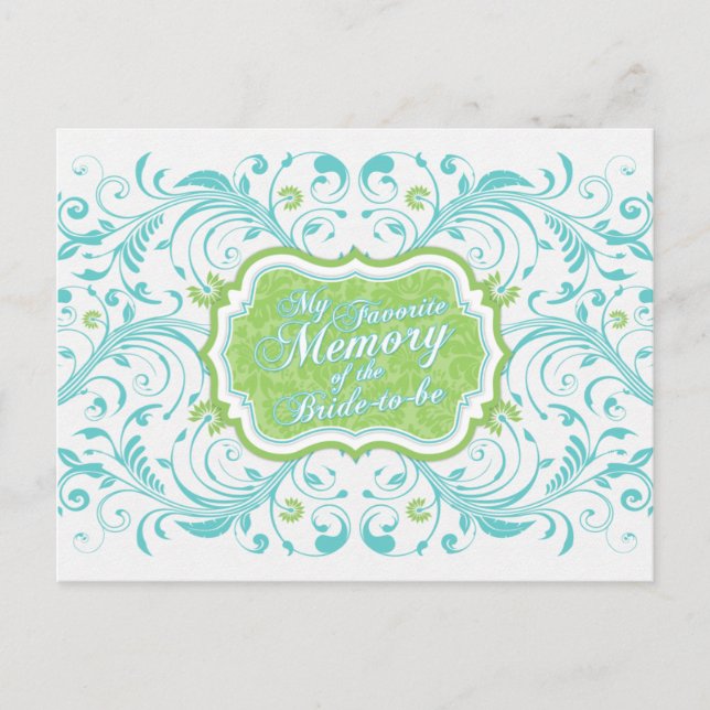 Postale Carte de mémoire florale bleu vert pour la mariée (Devant)