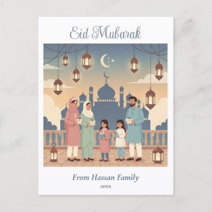 Postale Carte de Mosquée Pastel de Célébration de Famille