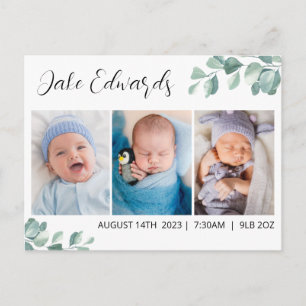 Postale Carte de naissance au eucalyptus avec photo