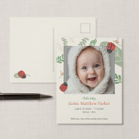 Carte de naissance bébé coccinelle mignonne