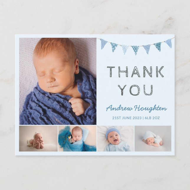 Postale Carte de naissance bébé garçon bleu photo (Devant)