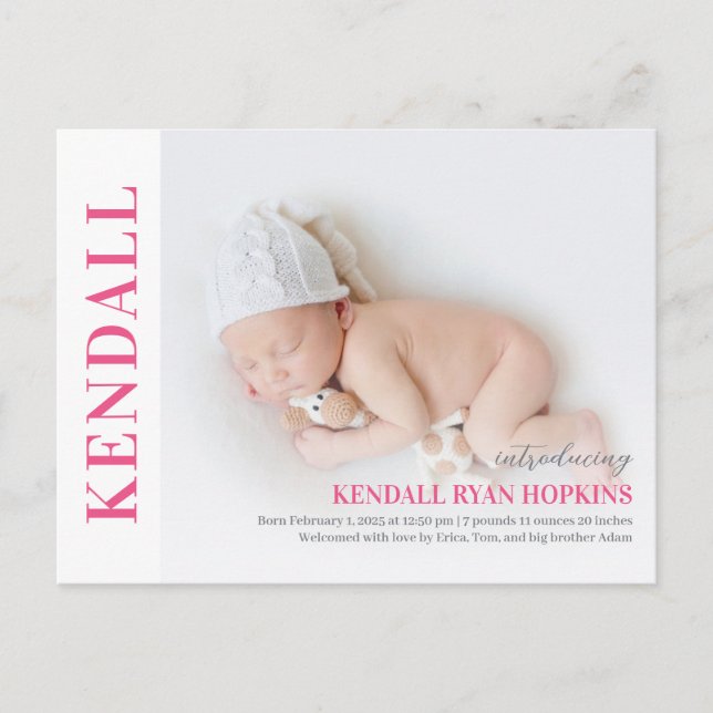 Postale Carte de naissance moderne pour bébé (Devant)
