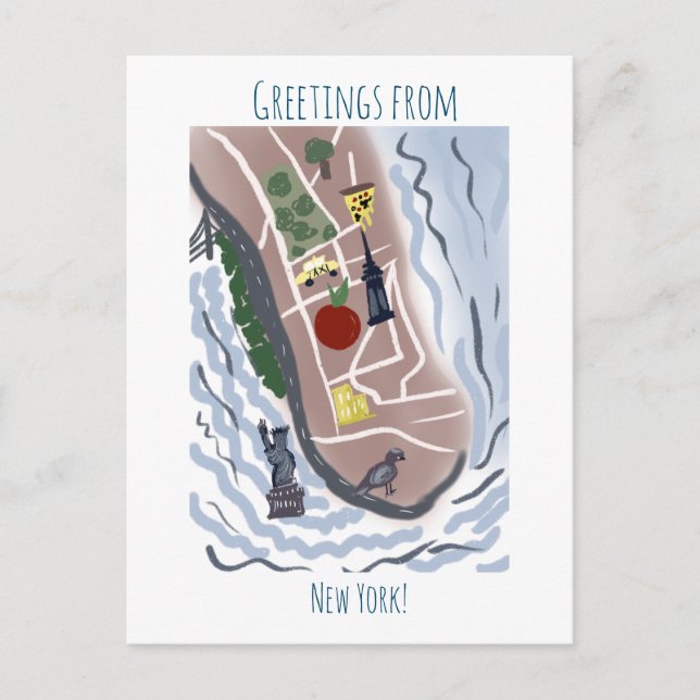 Postale Carte de New York déplacée | Illustration dessinée (Devant)