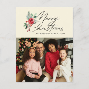 Postale carte de Noël à l'écriture noire botanique