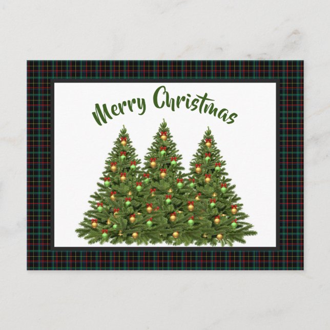 Postale Carte de Noël à motif tartan avec arbre de Noël (Devant)