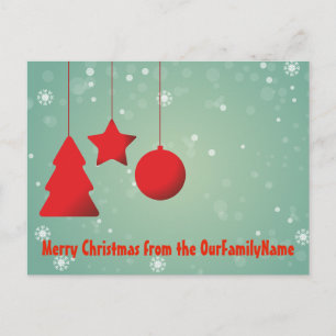 Postale Carte de Noël à Ornements Rouges Personnalisable