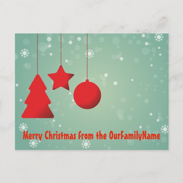 Postale Carte de Noël à Ornements Rouges Personnalisable (Devant)