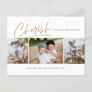 Postale Carte de Noël à trois photos "Chérissez chaque ins