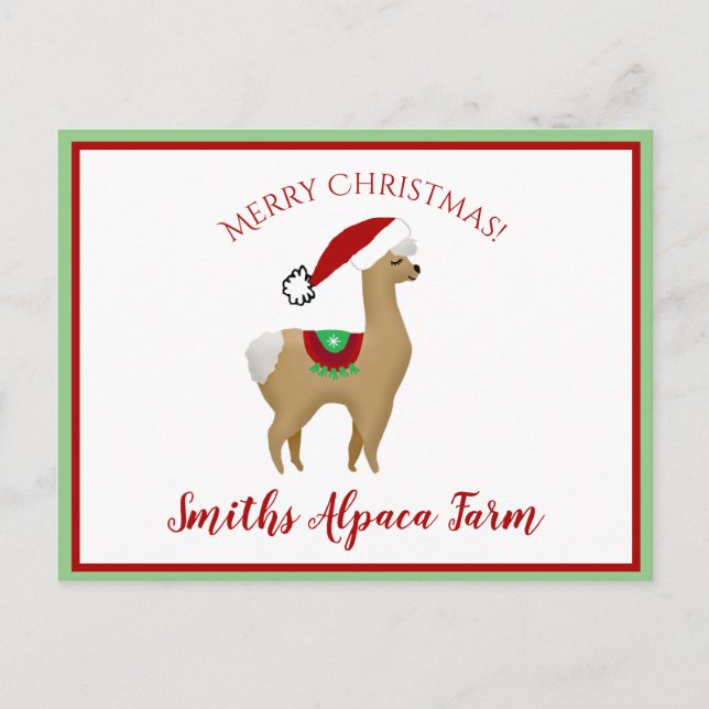 Postale Carte de Noël Alpaca pour les Fêtes (Devant)