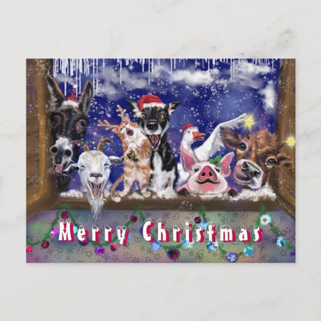 Postale Carte de Noël amusante Bonne fête des animaux (Devant)