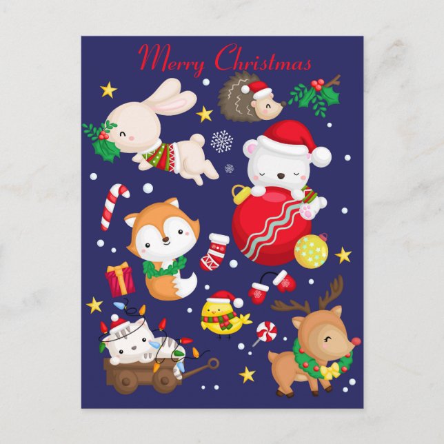 Postale Carte de Noël Animaux mignons (Devant)