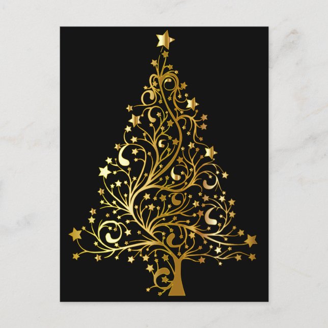Postale carte de Noël arbre de Noël doré (Devant)