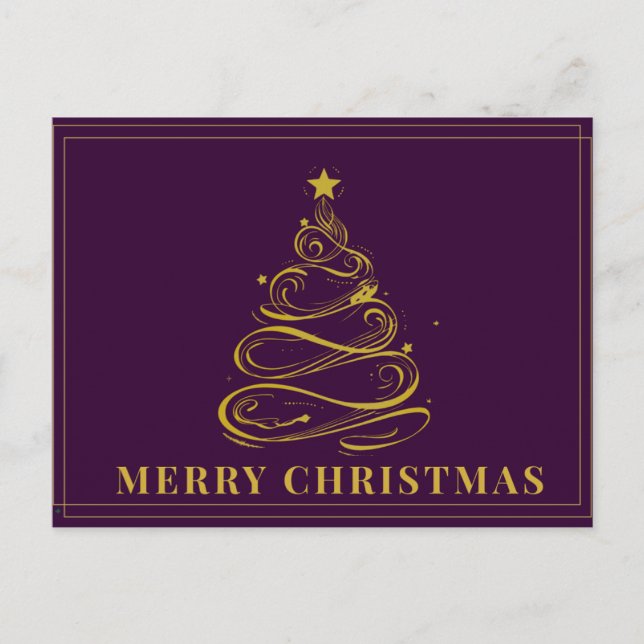 Postale Carte de Noël Arbre Doré sur Fond Violet (Devant)