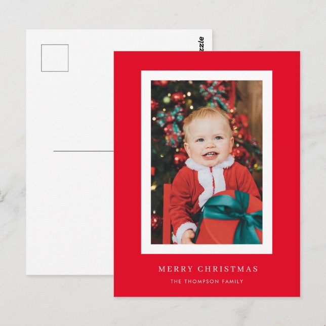Postale Carte de Noël Arrière - plan rouge classique (Devant / Derrière)