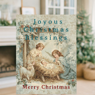 Postale Carte de Noël avec bébé Jésus dans une mangeoire e