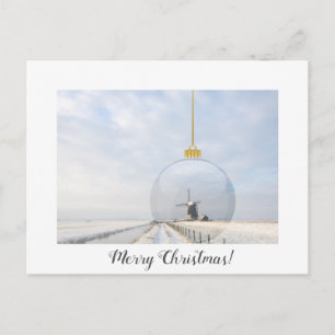 Postale Carte de Noël avec boule de verre et moulin à vent