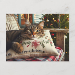 Postale Carte de Noël avec chat tigré AI
