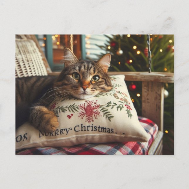 Postale Carte de Noël avec chat tigré AI (Devant)