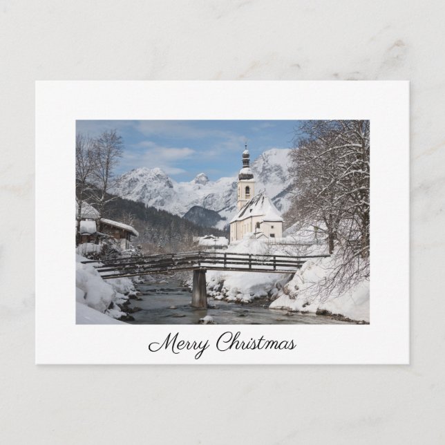 Postale Carte de Noël avec église dans la neige dans les A (Devant)