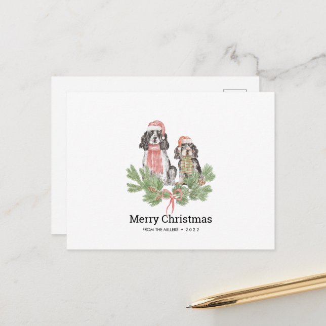 Postale Carte de Noël avec Springer Spaniel Chien Famille (Devant/Arrière en situation)