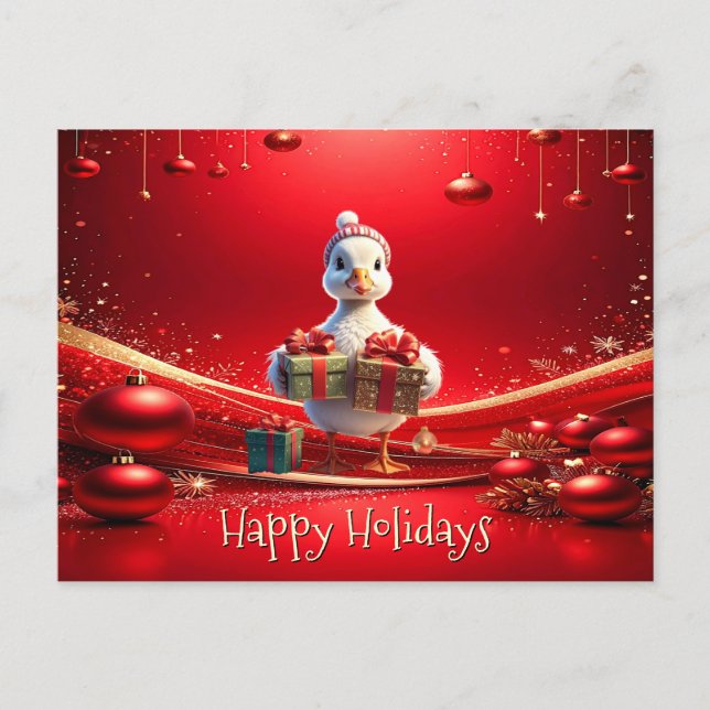 Postale Carte de Noël avec un canard mignon (Devant)