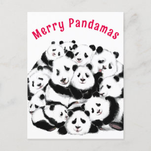 Postale Carte de Noël Bonne famille Pandas - Peinture