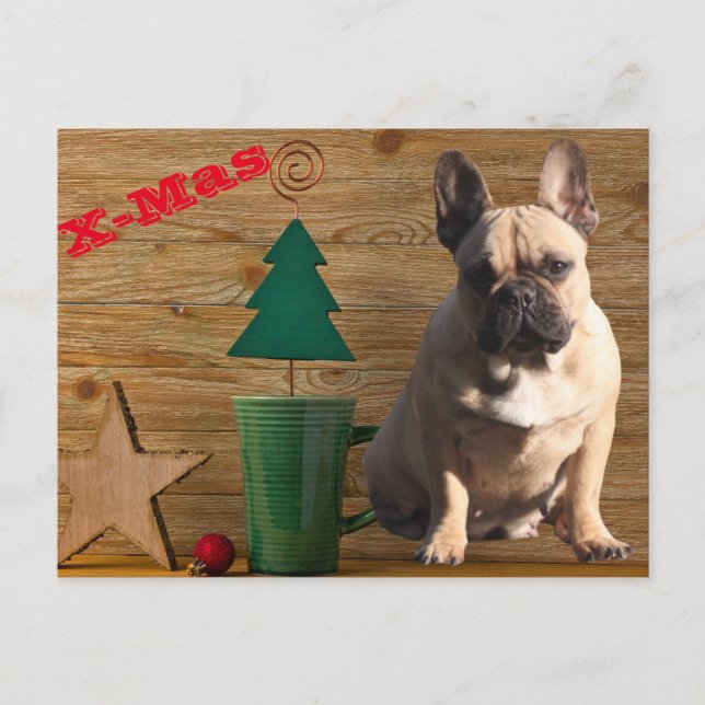 Postale Carte de Noël Bulldog français Noël (Devant)