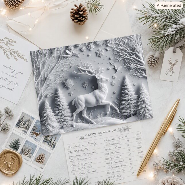 Postale Carte de Noël Cerf Majestueux dans une Forêt ennei (Créateur téléchargé)