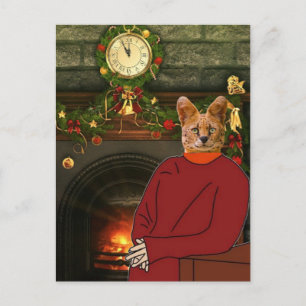 POSTALE CARTE DE NOËL CHAT ROUX EN TRICOT