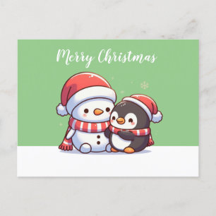 Postale Carte de Noël Cute Kawaii avec Snowman