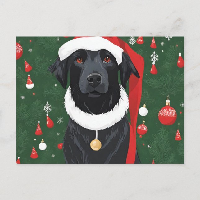 Postale Carte de Noël de chien noir pour les Fêtes (Devant)