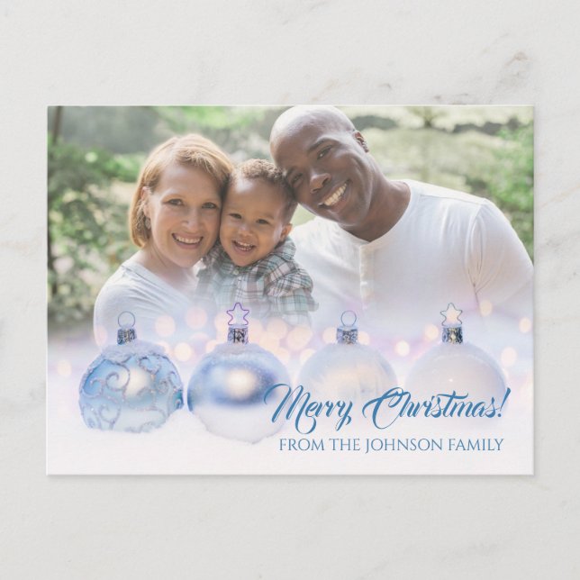 Postale Carte de Noël de famille avec boules argentées (Devant)