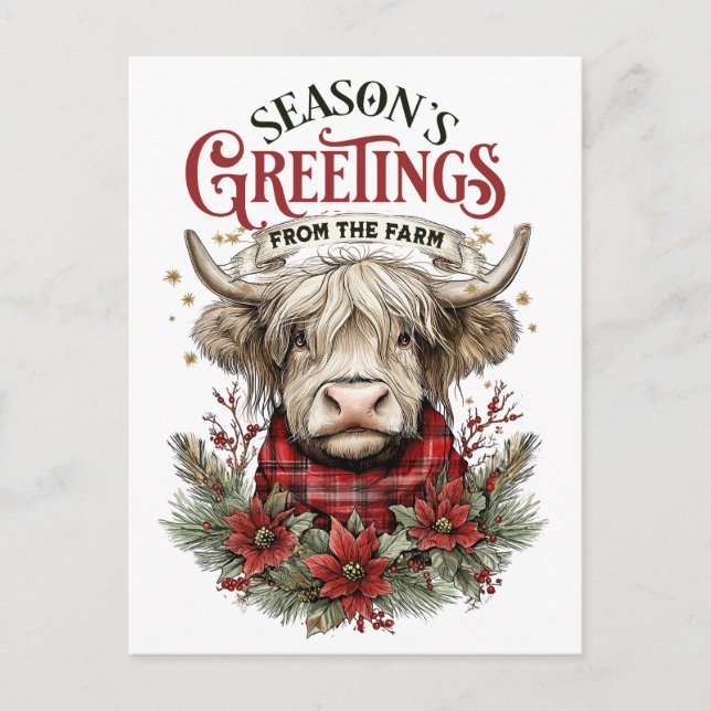 Postale Carte de Noël de ferme – Vache festive  (Devant)