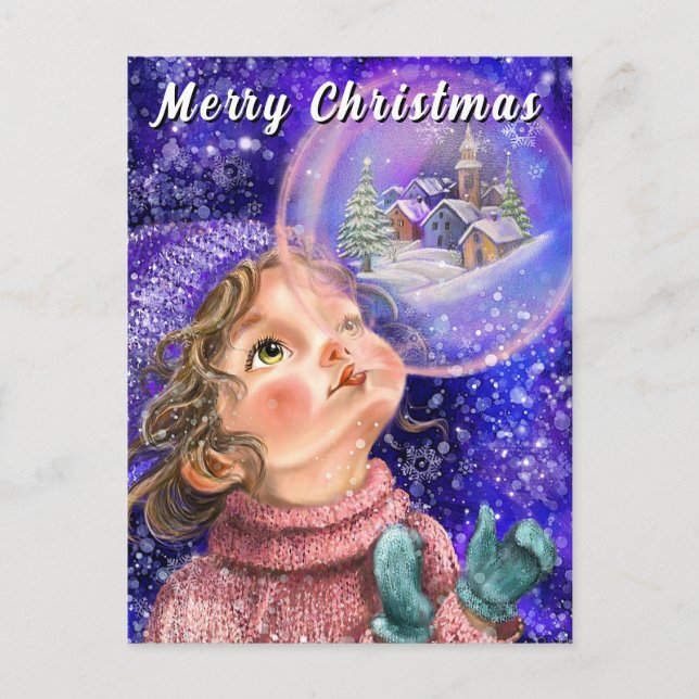 Postale Carte de Noël de fille mignonne (Devant)