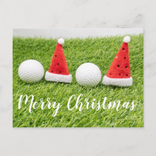 Postale Carte de Noël de golf avec chapeau de Santa sur he