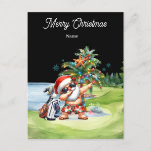 Postale Carte de Noël de golf avec le Père Noël d'Hawaï
