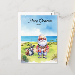 Postale Carte de Noël de golf avec le Père Noël d'Hawaii