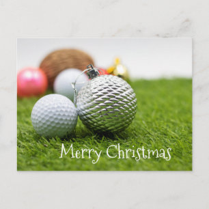 Postale Carte de Noël de golf avec ornement de balle de go