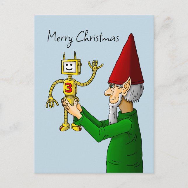 Postale Carte de Noël de lutin et de robot (Devant)