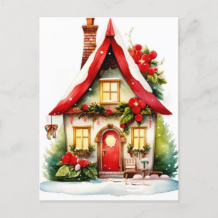 Postale Carte de Noël de maison à l'aquarelle