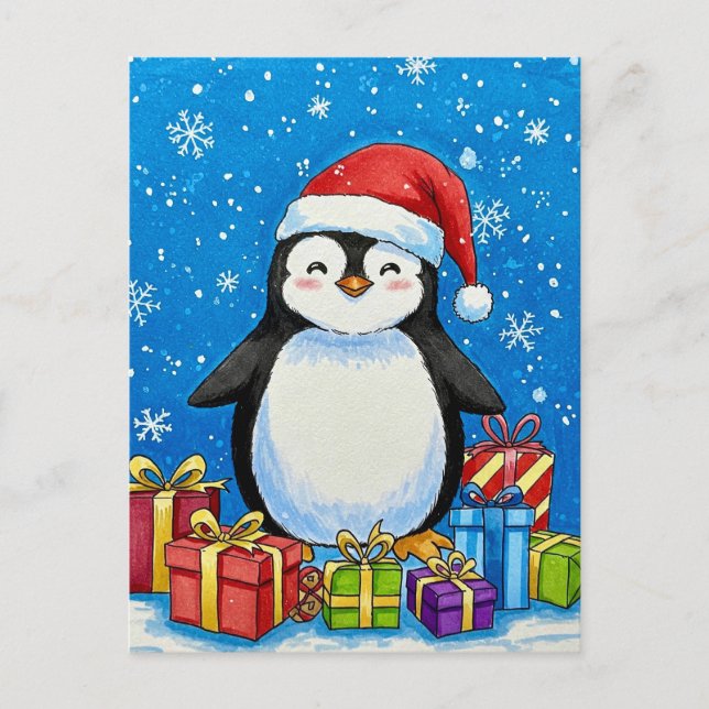 Postale Carte de Noël de pingouin joyeuse (Devant)