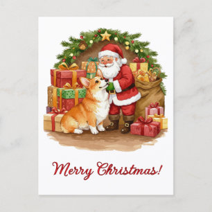 Postale Carte de Noël de Santa et Corgi