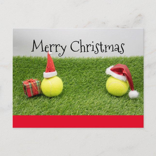 Postale Carte de Noël de tennis avec chapeau de Père Noël  (Devant)